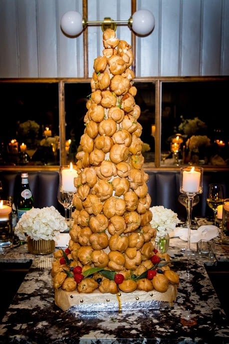 Croquembouche (profiterole tower) at a Jewish wedding